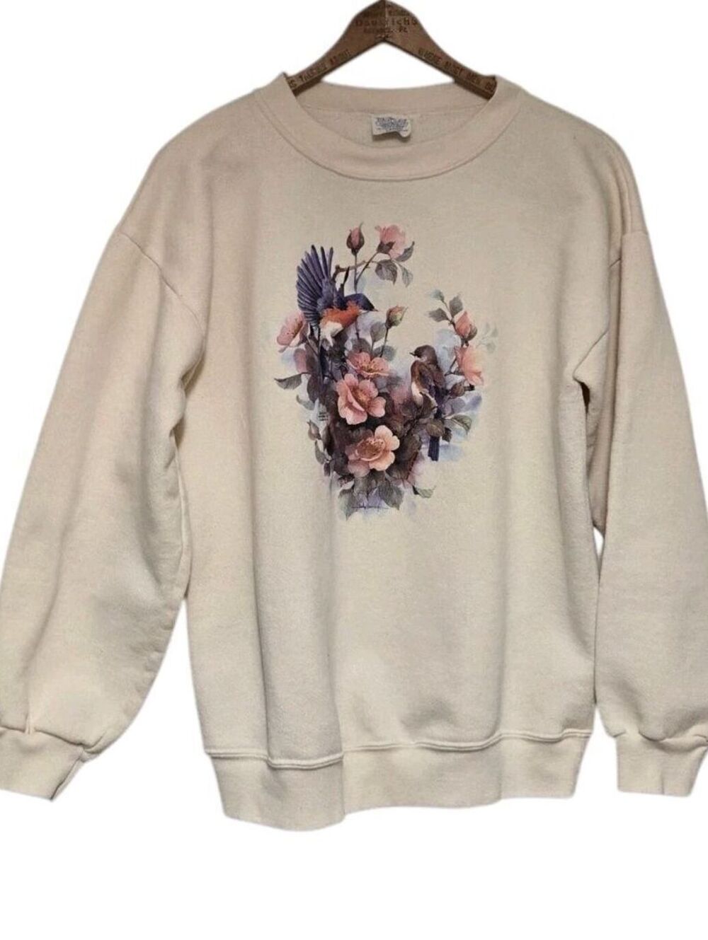 VTG Flower Bushel Hummingbird Sweatshirt Women's Large Cream Made In The USA